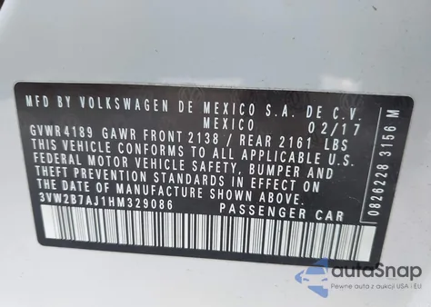 2017 Volkswagen Jetta 1.4T S из США, поврежденный, VIN 3VW2B7AJ1HM329086